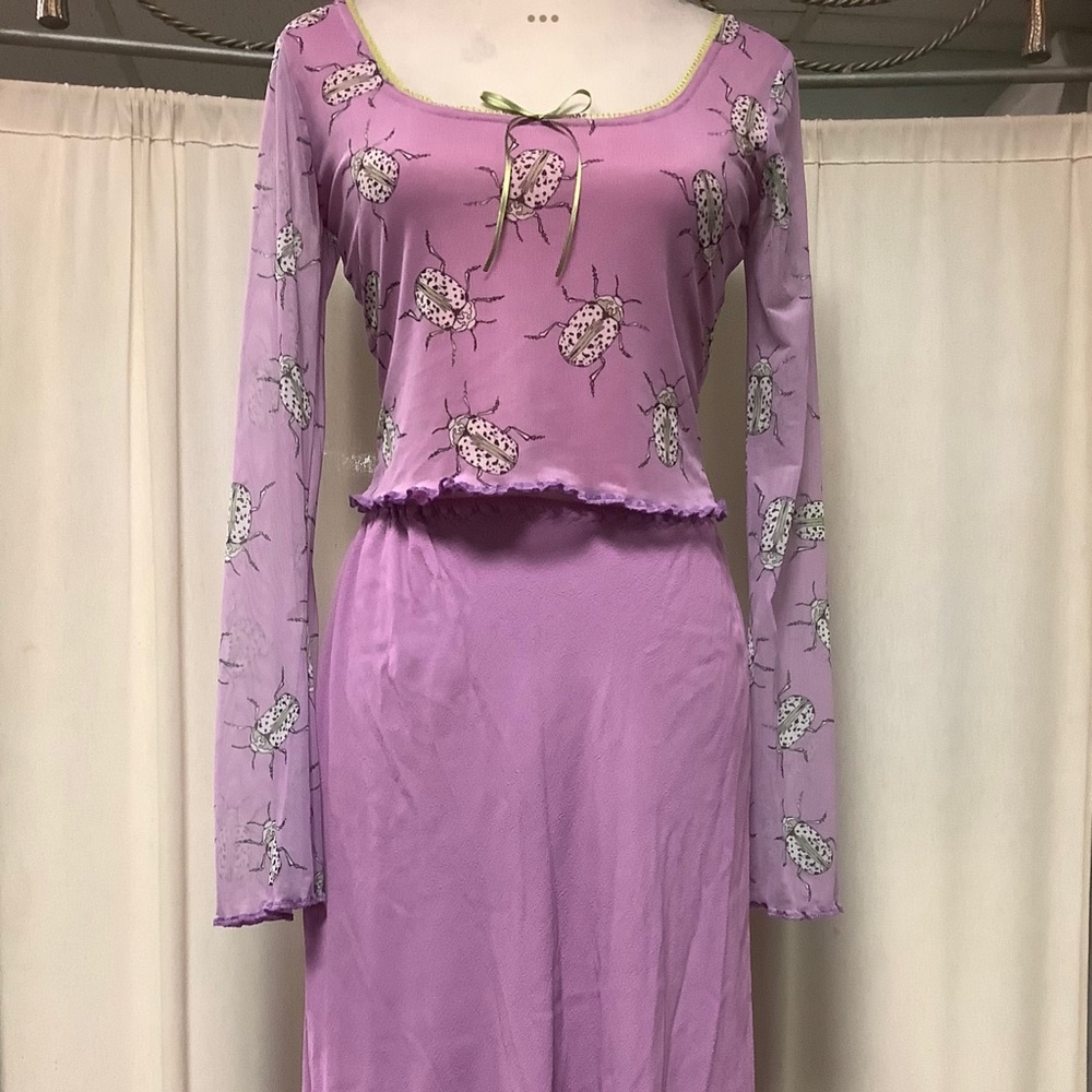 Ghost London Lilac Skirt La Llama Bugs Mesh Lined Crop Top